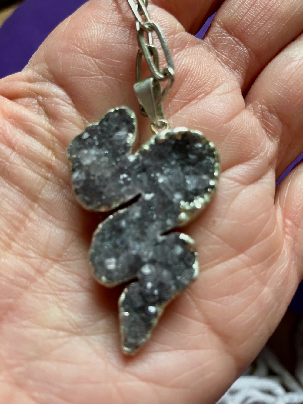 Gray Druzy Heart-Shaped Pendant Necklace - Women's Jewelry